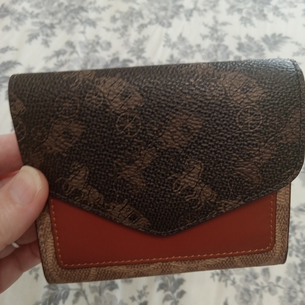 Coach Dark Brown and Tan Wallet with Carriage Motif